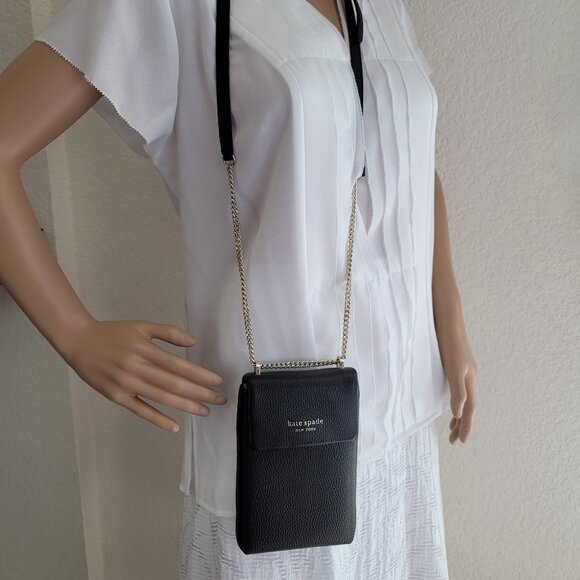 KATE SPADE Bradley North/South Pebbled Leather Phone Crossbody- Black color πβ - Picture 16 of 16